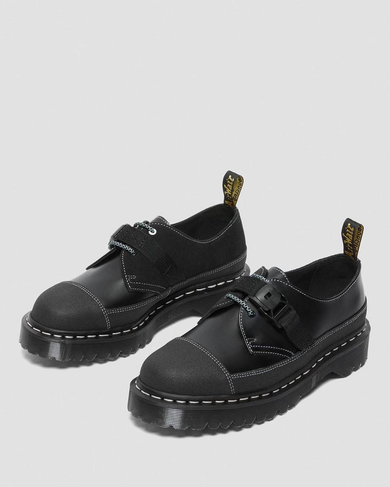 Men's Dr Martens 1461 Tech Made in England Buckle Oxfords Shoes Black | AU 607RVD